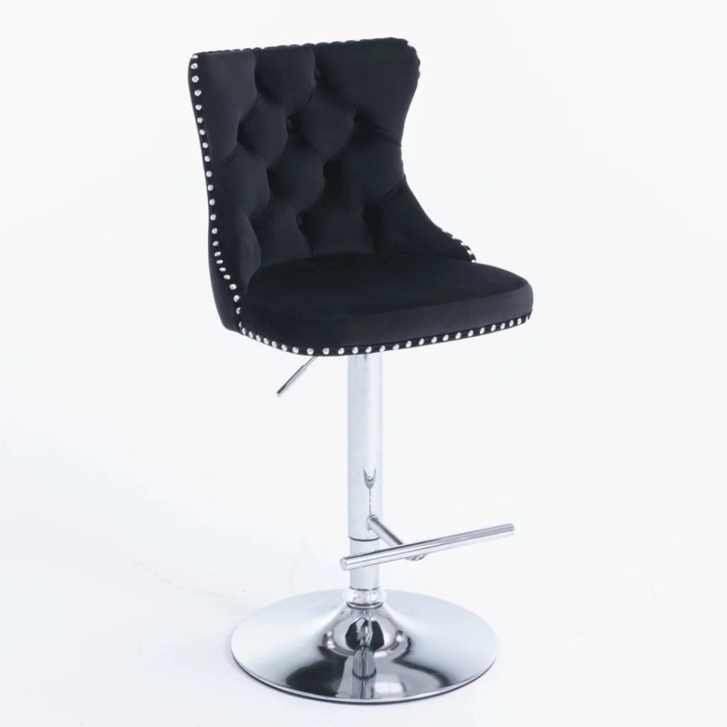 Bar Stool 4x Height Adjustable Swivel Velvet Studs Footrest