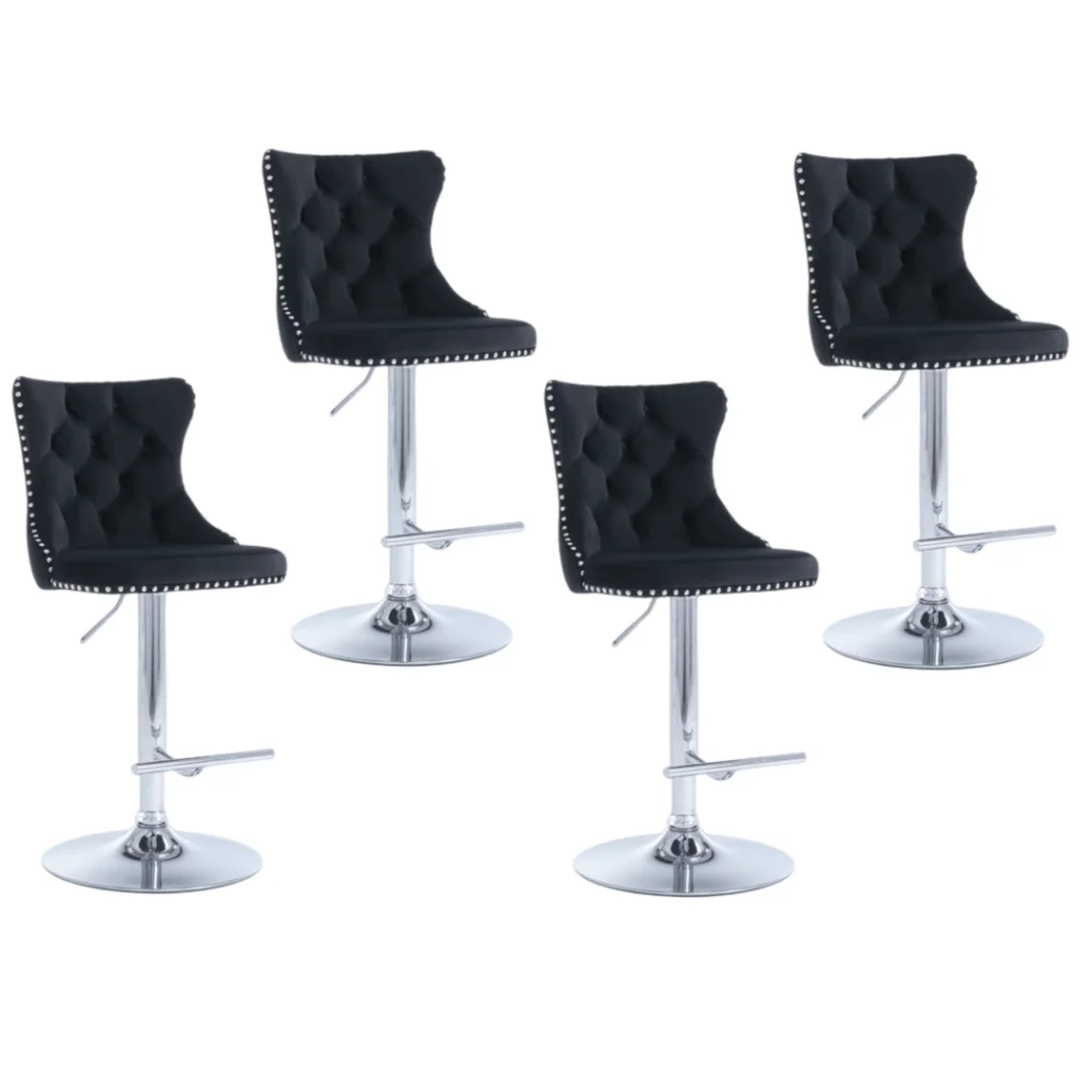 Bar Stool 4x Height Adjustable Swivel Velvet Studs Footrest