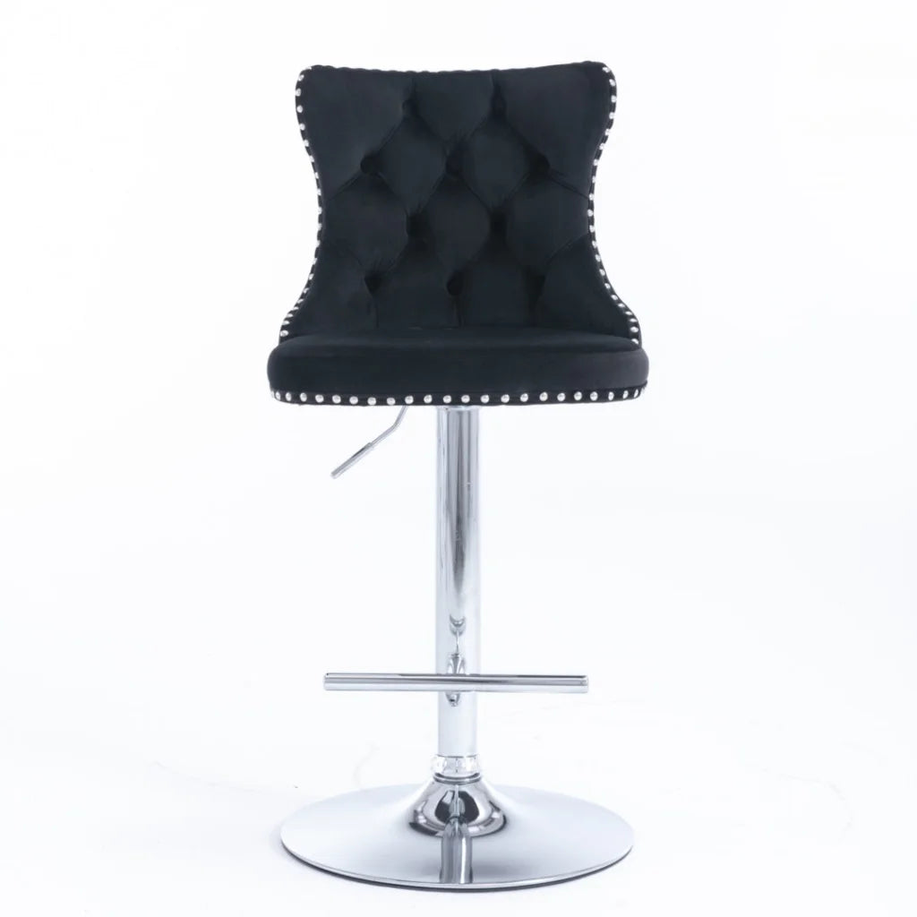 Bar Stool 4x Height Adjustable Swivel Velvet Studs Footrest