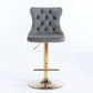 Bar Stool 4x Height Adjustable Swivel Velvet Studs Footrest