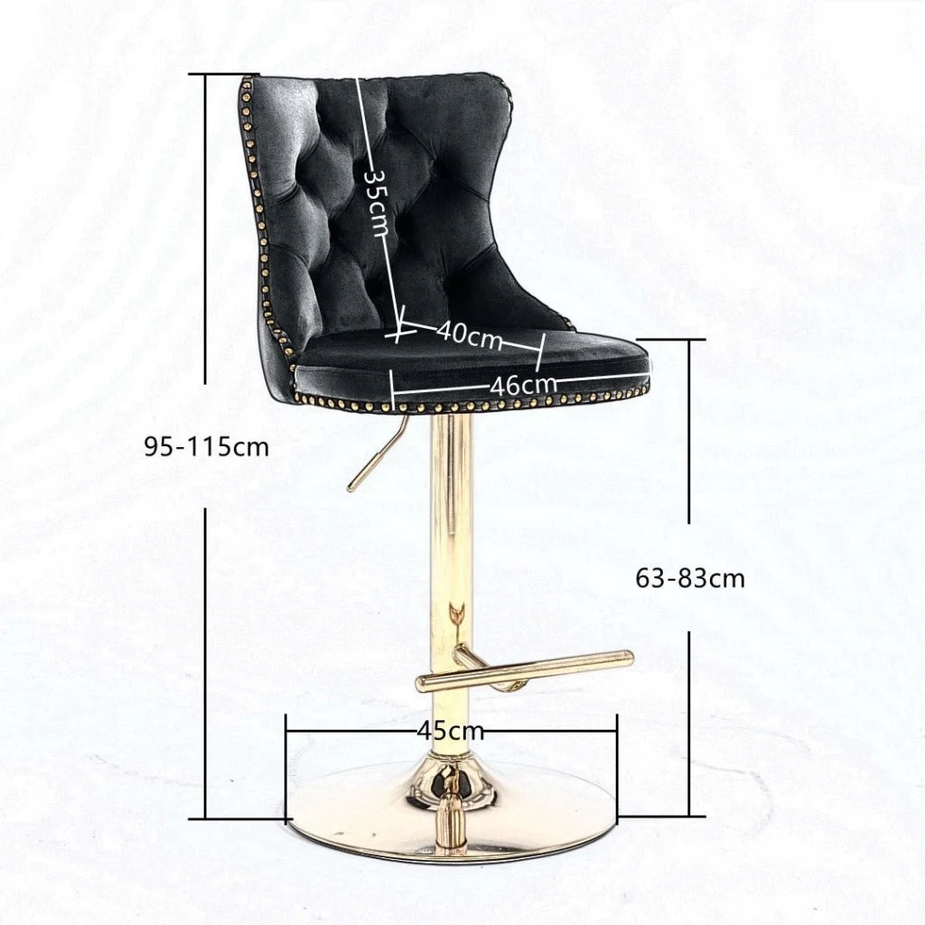 Bar Stool 4x Height Adjustable Swivel Velvet Studs Footrest