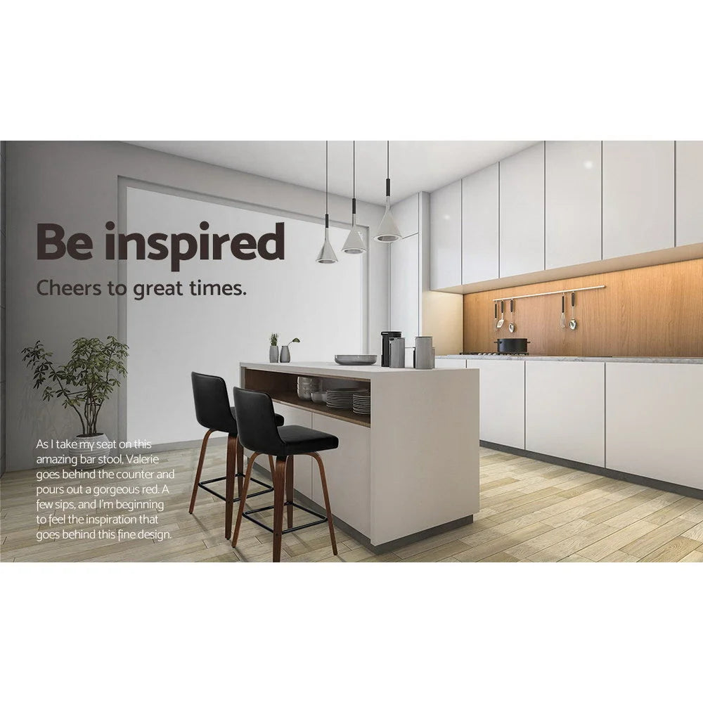 Bar Stool Set of 2 Wooden PU Leather - Black and Brown Wood