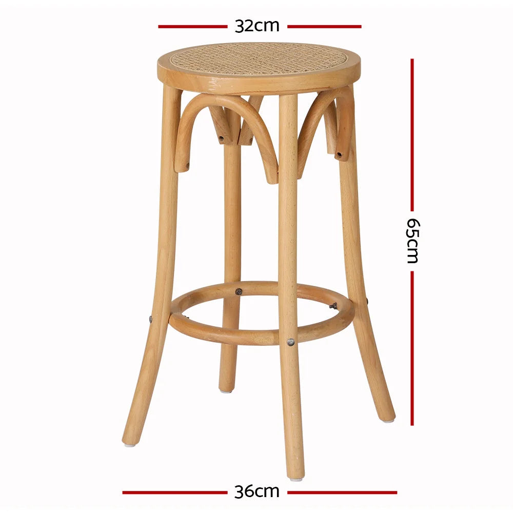 Bar Stool with Rattan Seat and Wooden Frame