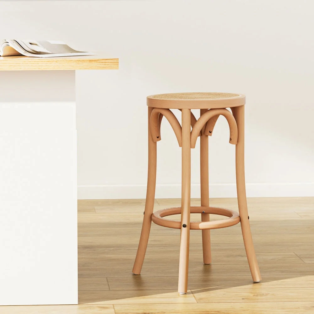 Bar Stool with Rattan Seat and Wooden Frame