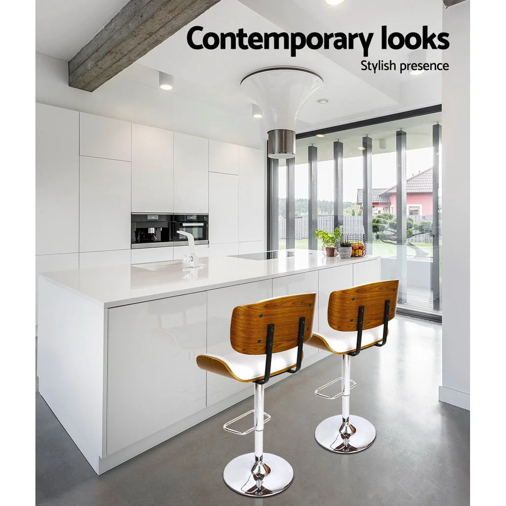 Bar Stool Wooden Gas Lift - White and Chrome - Bar Stools &