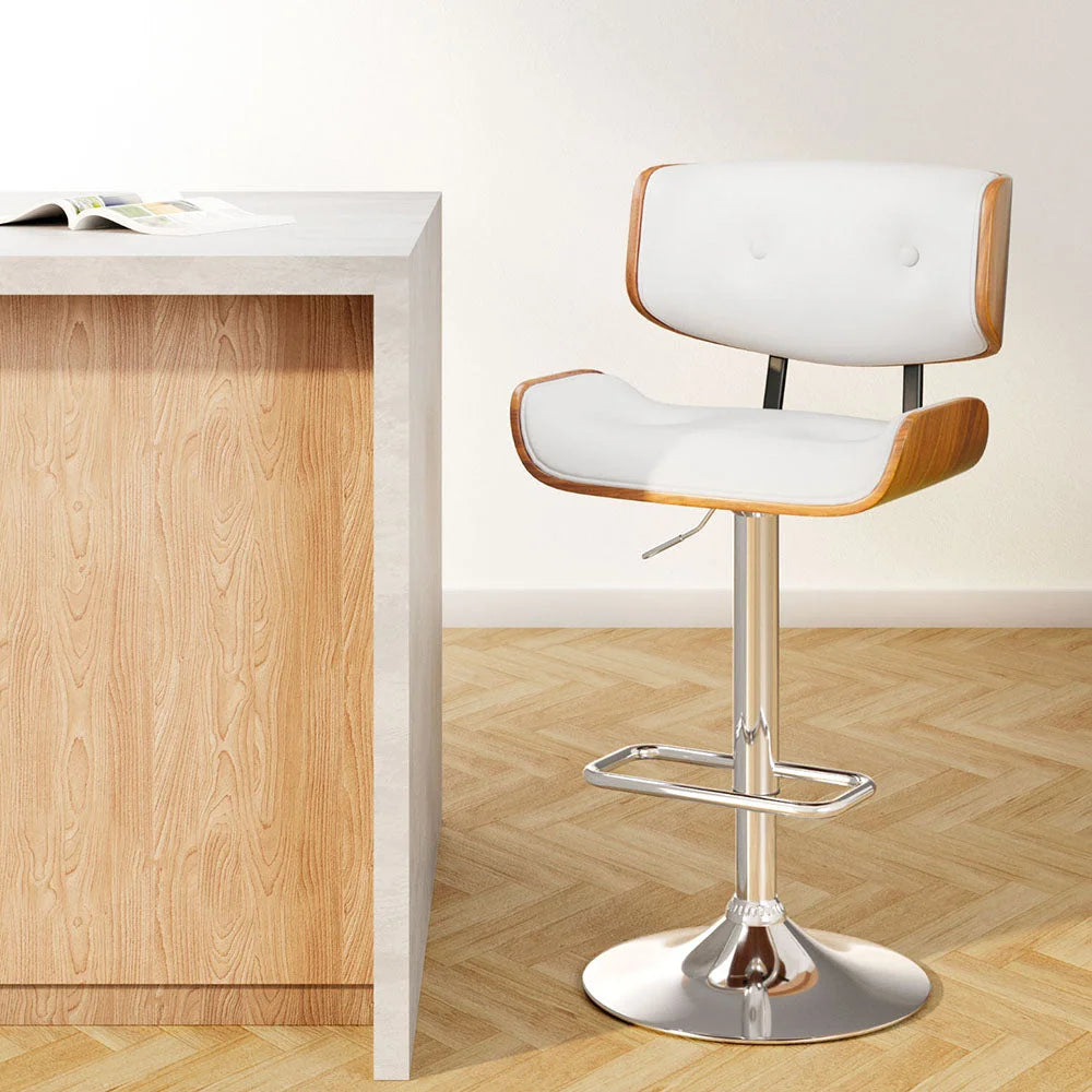 Bar Stool Wooden Gas Lift - White and Chrome - Bar Stools &