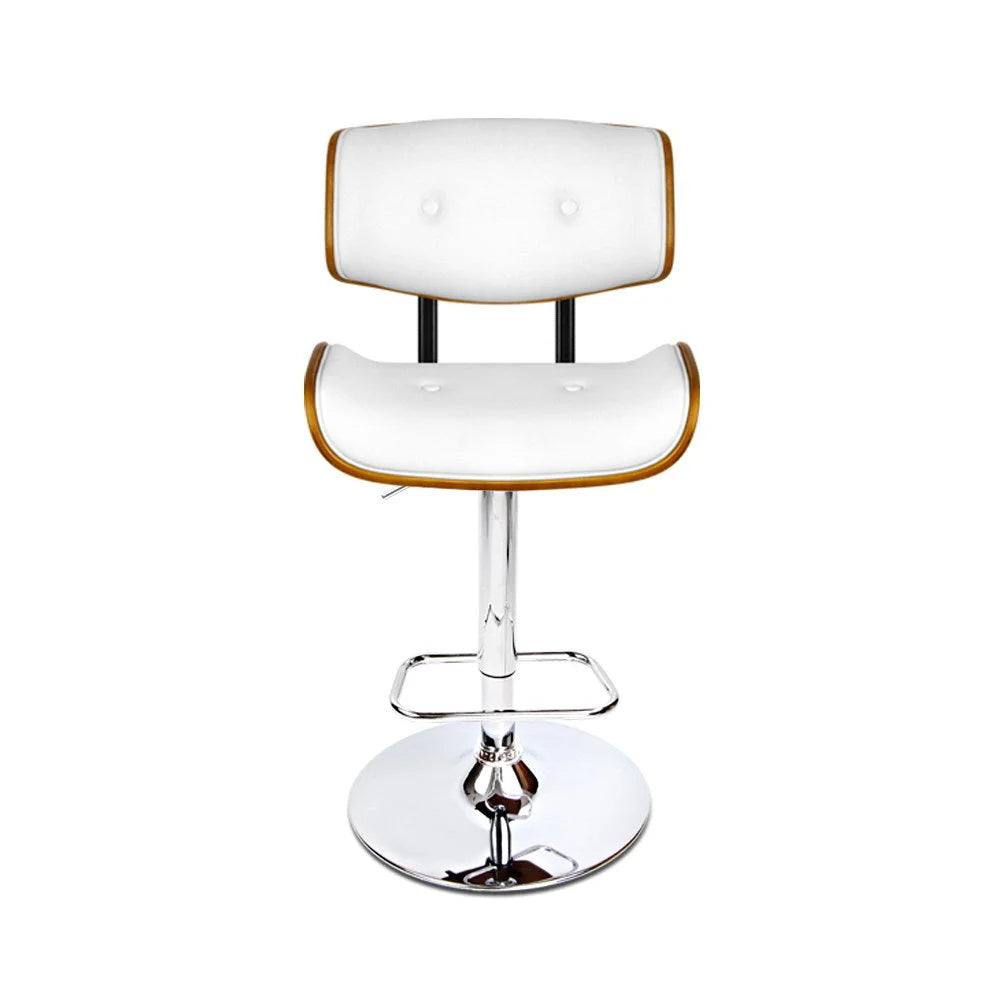 Bar Stool Wooden Gas Lift - White and Chrome - Bar Stools &