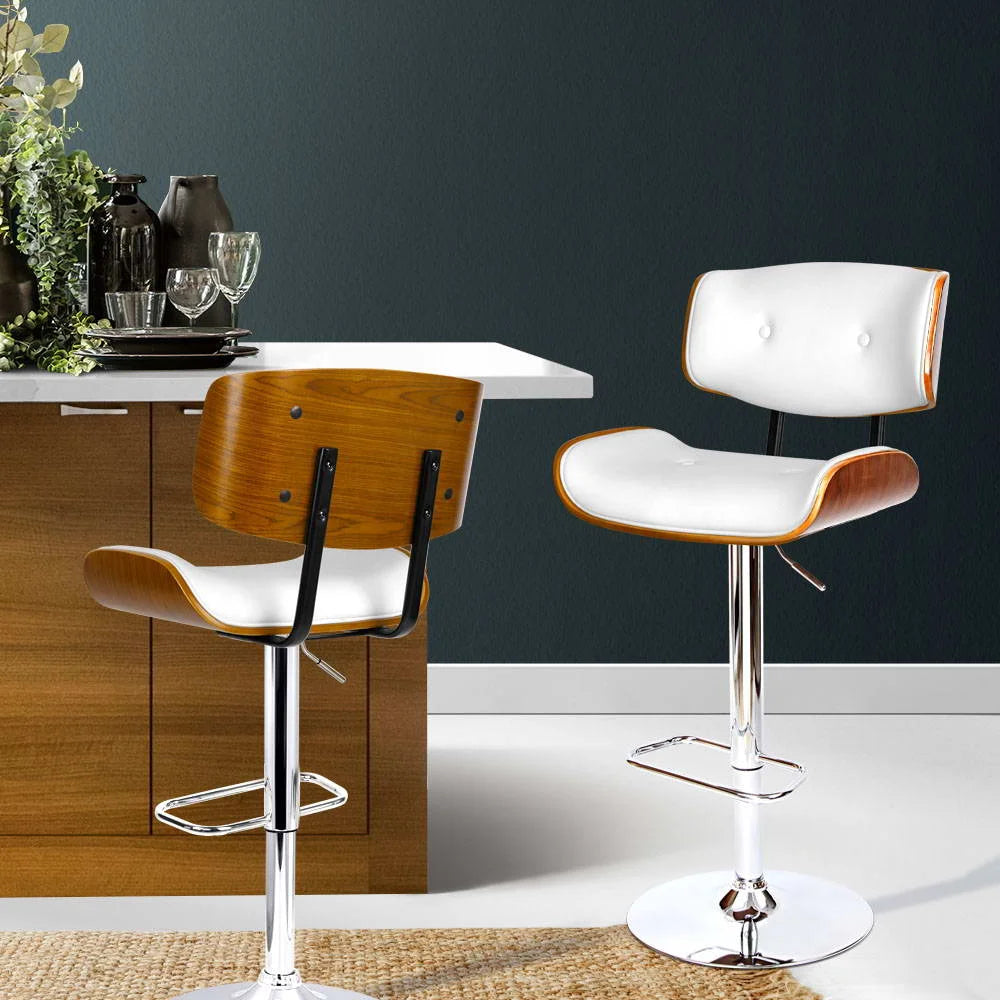 Bar Stool Wooden Gas Lift - White and Chrome - Bar Stools &