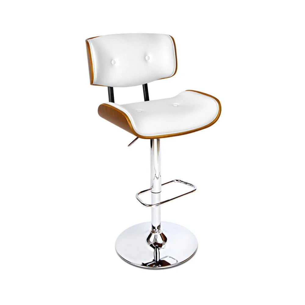 Bar Stool Wooden Gas Lift - White and Chrome - Bar Stools &