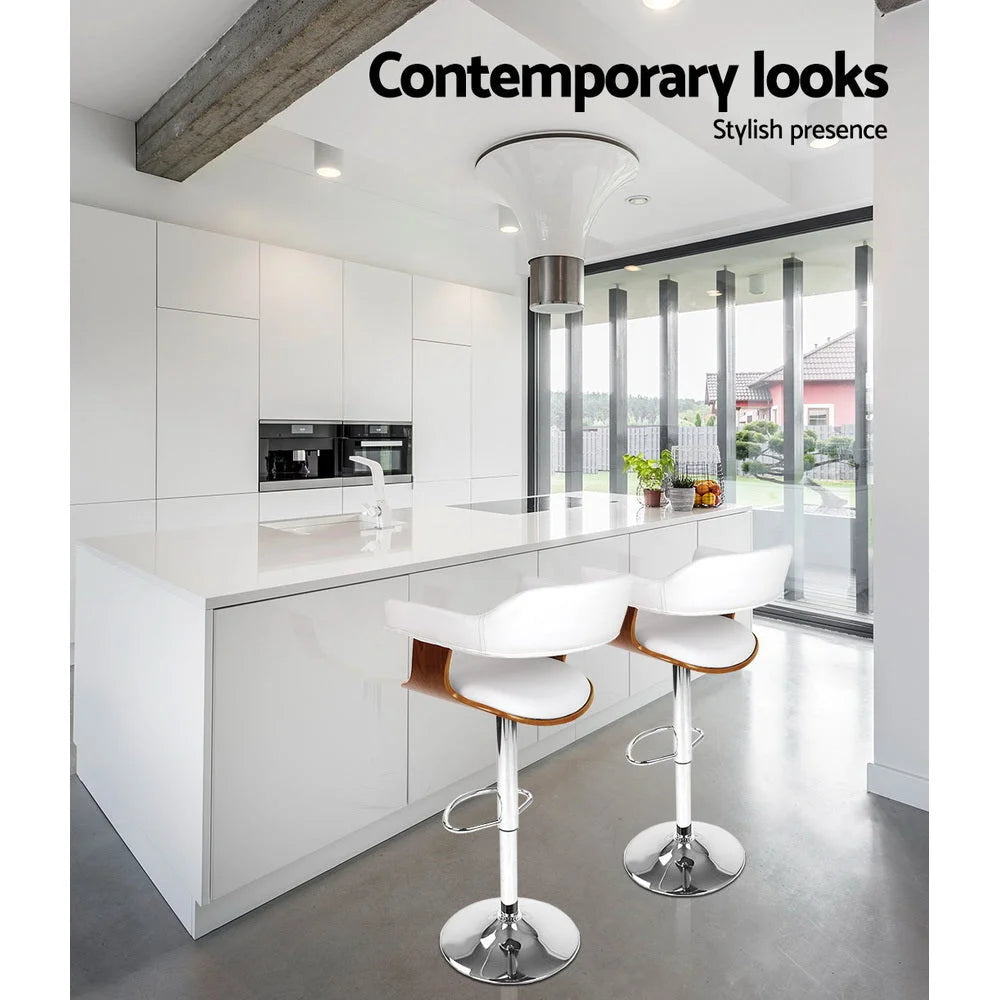 Bar Stool Wooden PU Leather - White and Chrome - Bar Stools