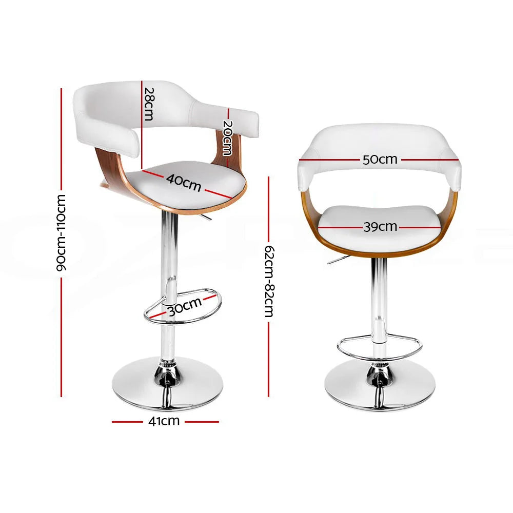 Bar Stool Wooden PU Leather - White and Chrome - Bar Stools