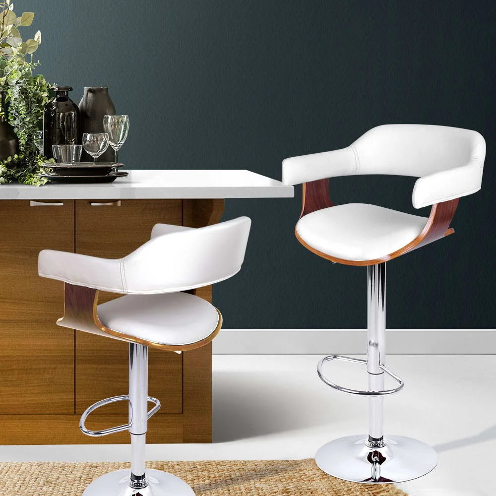 Bar Stool Wooden PU Leather - White and Chrome - Bar Stools