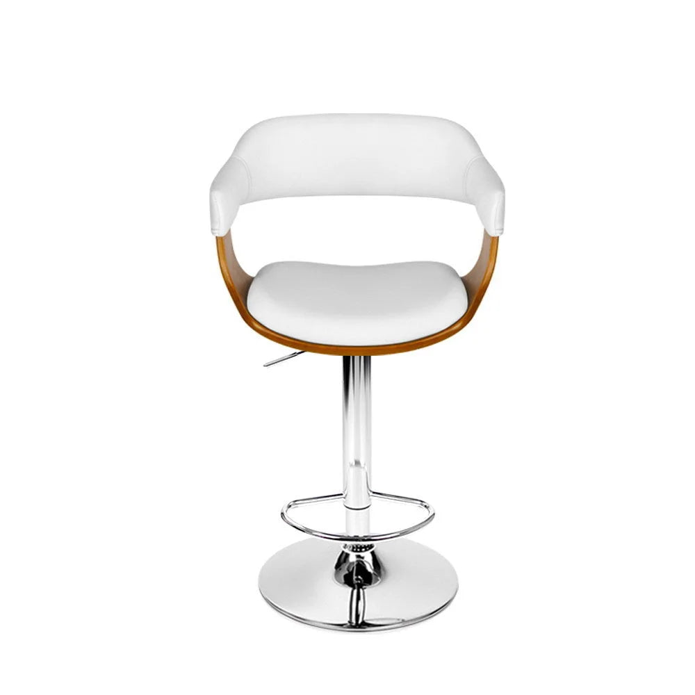 Bar Stool Wooden PU Leather - White and Chrome - Bar Stools