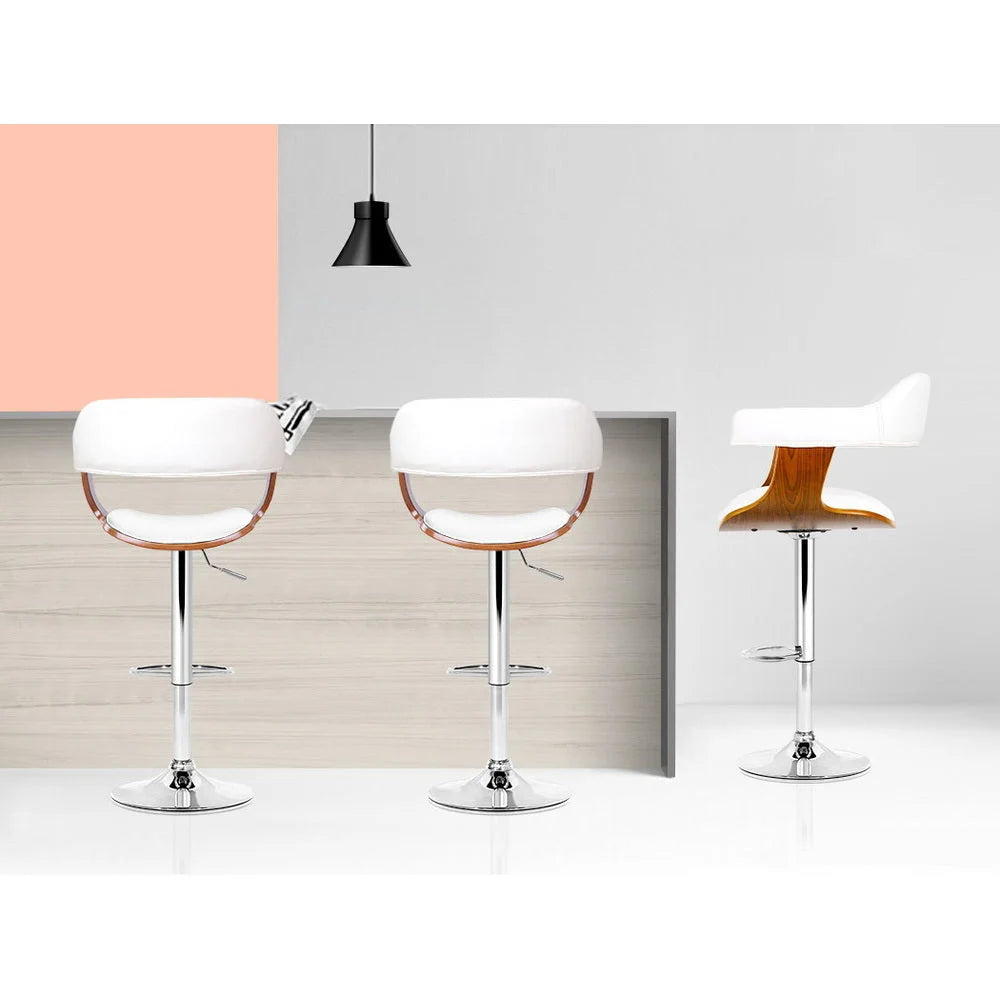 Bar Stool Wooden PU Leather - White and Chrome - Bar Stools