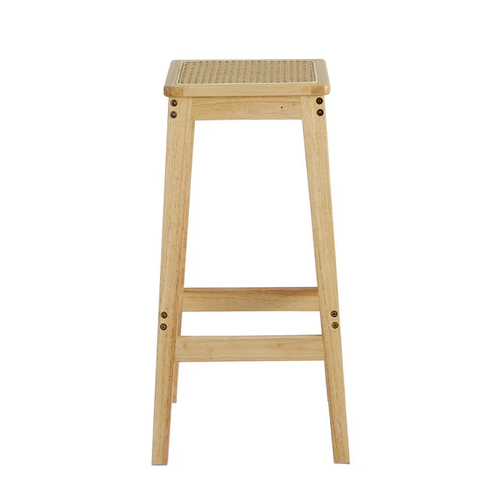 Bar Stools 2X Rubber Wood Counter Chairs with Rattan Seat