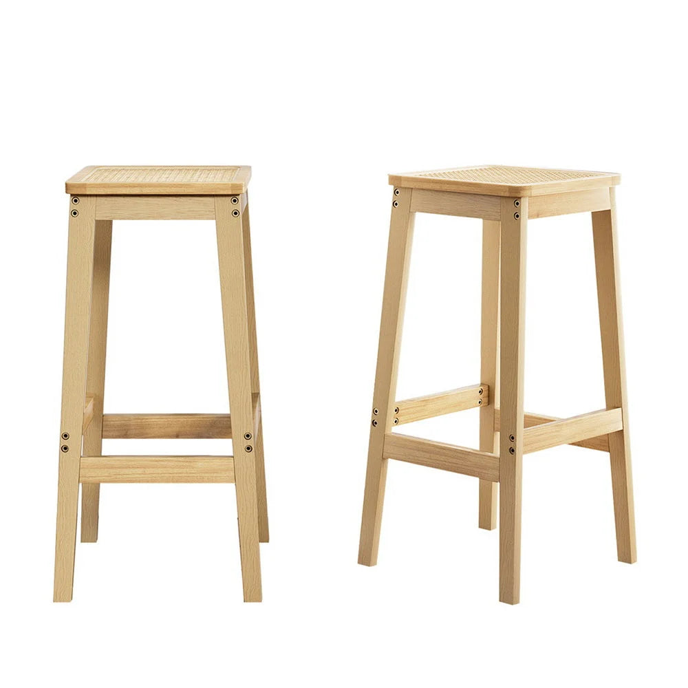 Bar Stools 2X Rubber Wood Counter Chairs with Rattan Seat