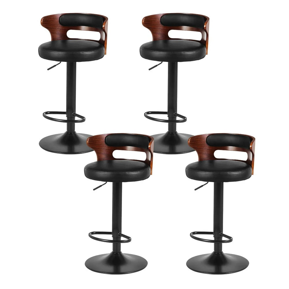 Bar Stools 4X Gas Lift Faux Leather - Modern Design