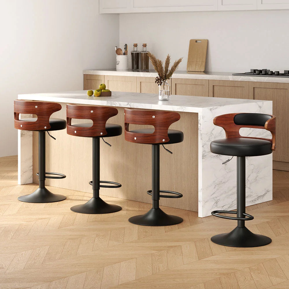 Bar Stools 4X Gas Lift Faux Leather - Modern Design