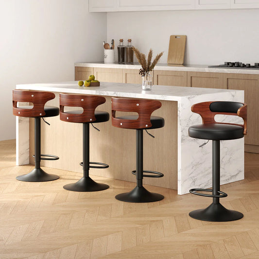 Bar Stools 4X Gas Lift Faux Leather - Modern Design