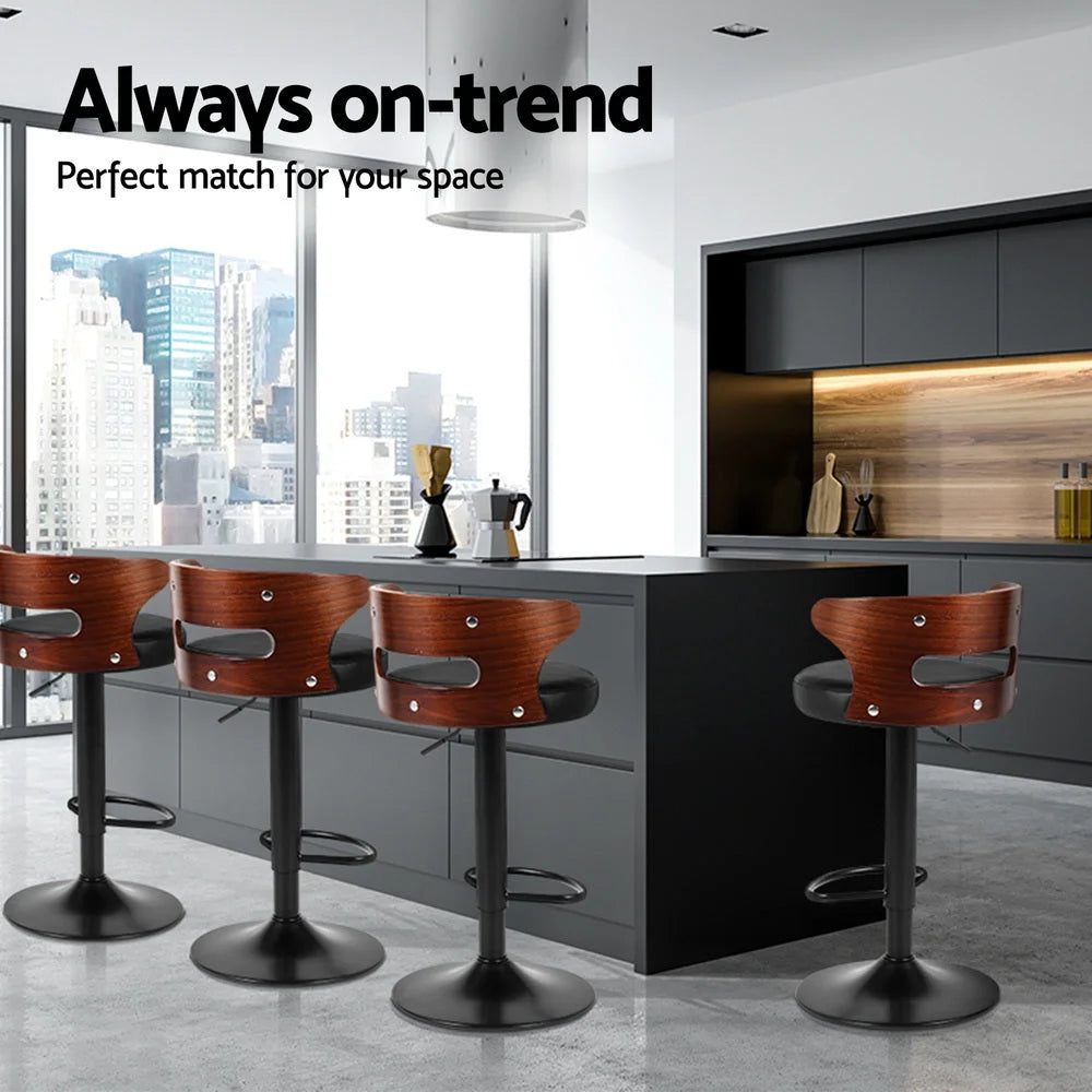 Bar Stools 4X Gas Lift Faux Leather - Modern Design