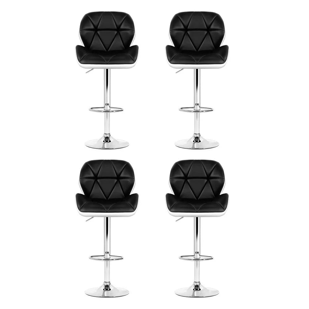 Bar Stools 4X Gas Lift Padded Leather - Black & White