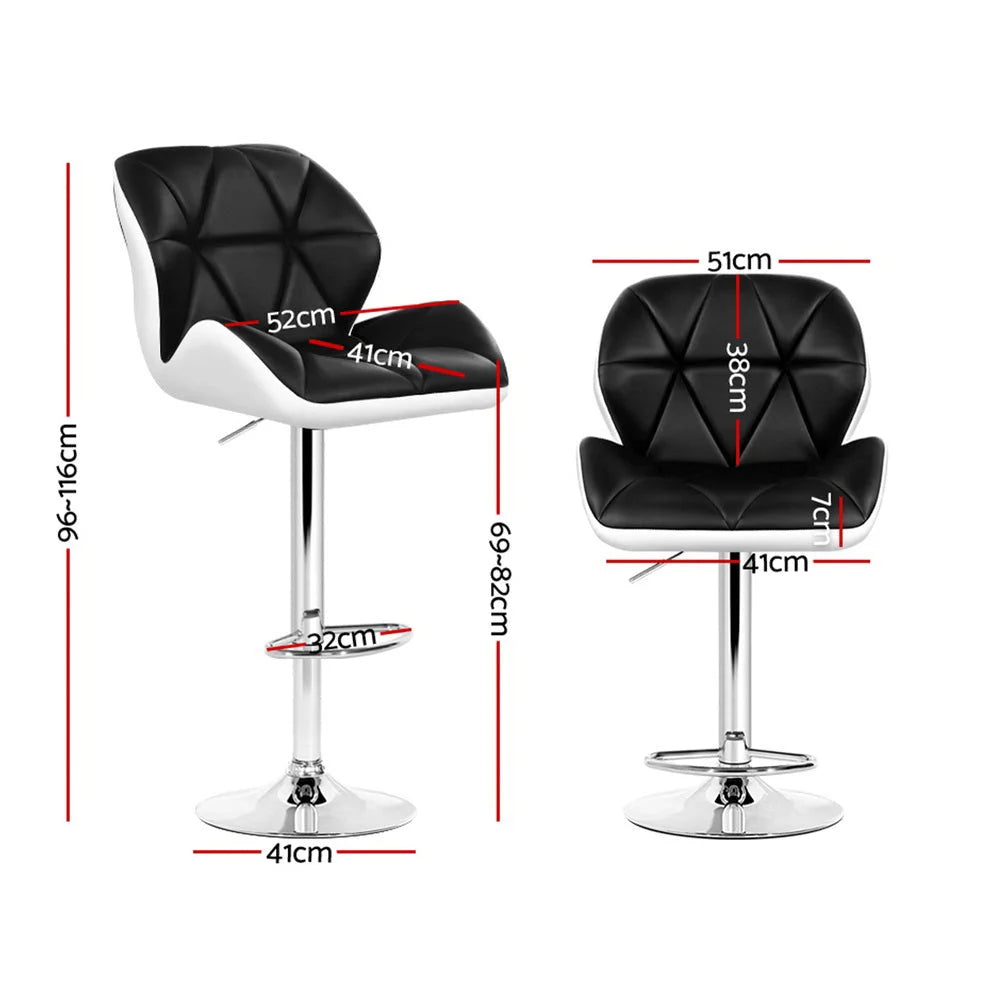 Bar Stools 4X Gas Lift Padded Leather - Black & White