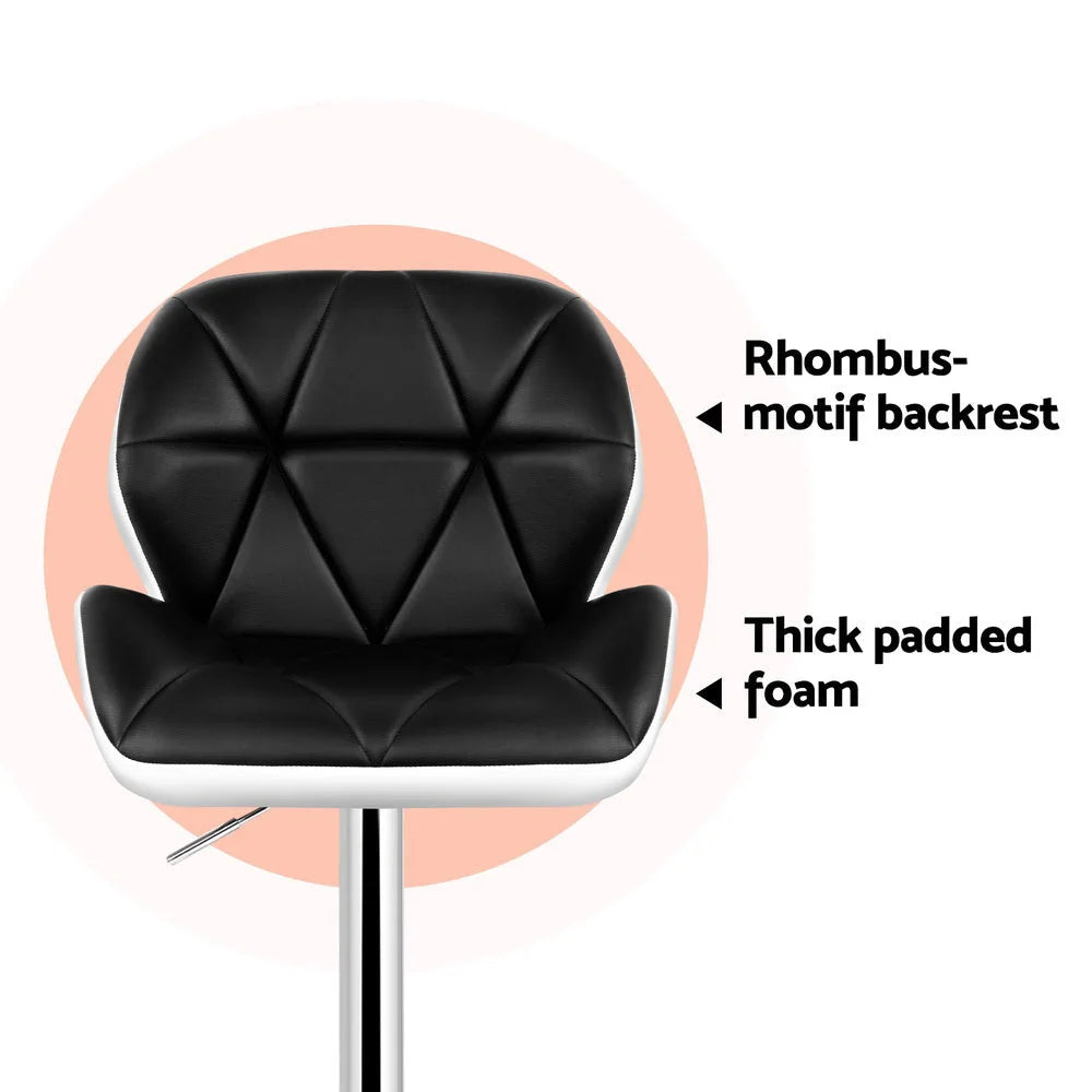 Bar Stools 4X Gas Lift Padded Leather - Black & White