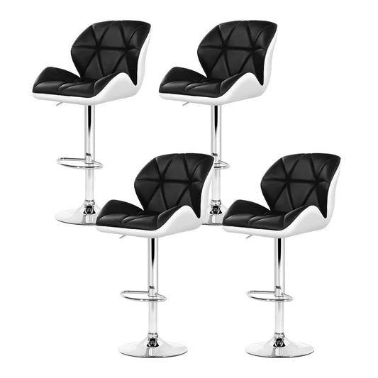 Bar Stools 4X Gas Lift Padded Leather - Black & White
