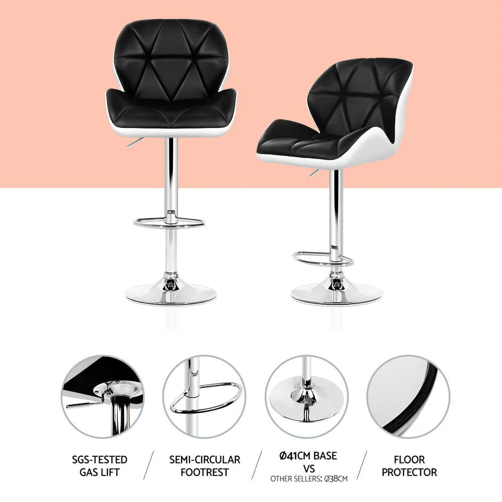 Bar Stools 4X Gas Lift Padded Leather - Black & White