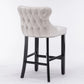 Bar Stools 4x Velvet Upholstered Button Tufted Wood Legs