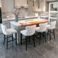 Bar Stools 4x Velvet Upholstered Button Tufted Wood Legs