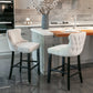 Bar Stools 4x Velvet Upholstered Button Tufted Wood Legs