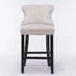 Bar Stools 4x Velvet Upholstered Button Tufted Wood Legs
