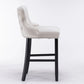 Bar Stools 4x Velvet Upholstered Button Tufted Wood Legs