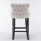 Bar Stools 4x Velvet Upholstered Button Tufted Wood Legs