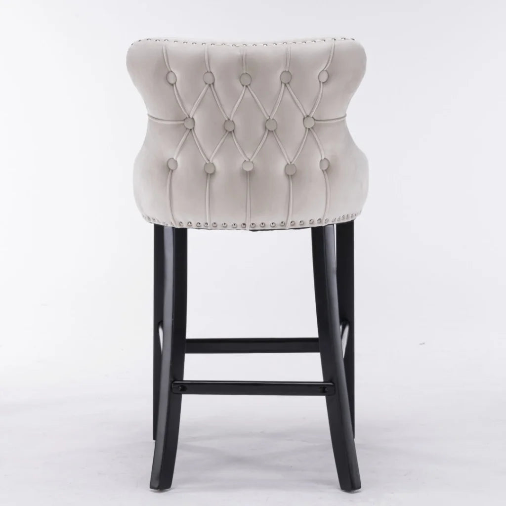Bar Stools 4x Velvet Upholstered Button Tufted Wood Legs