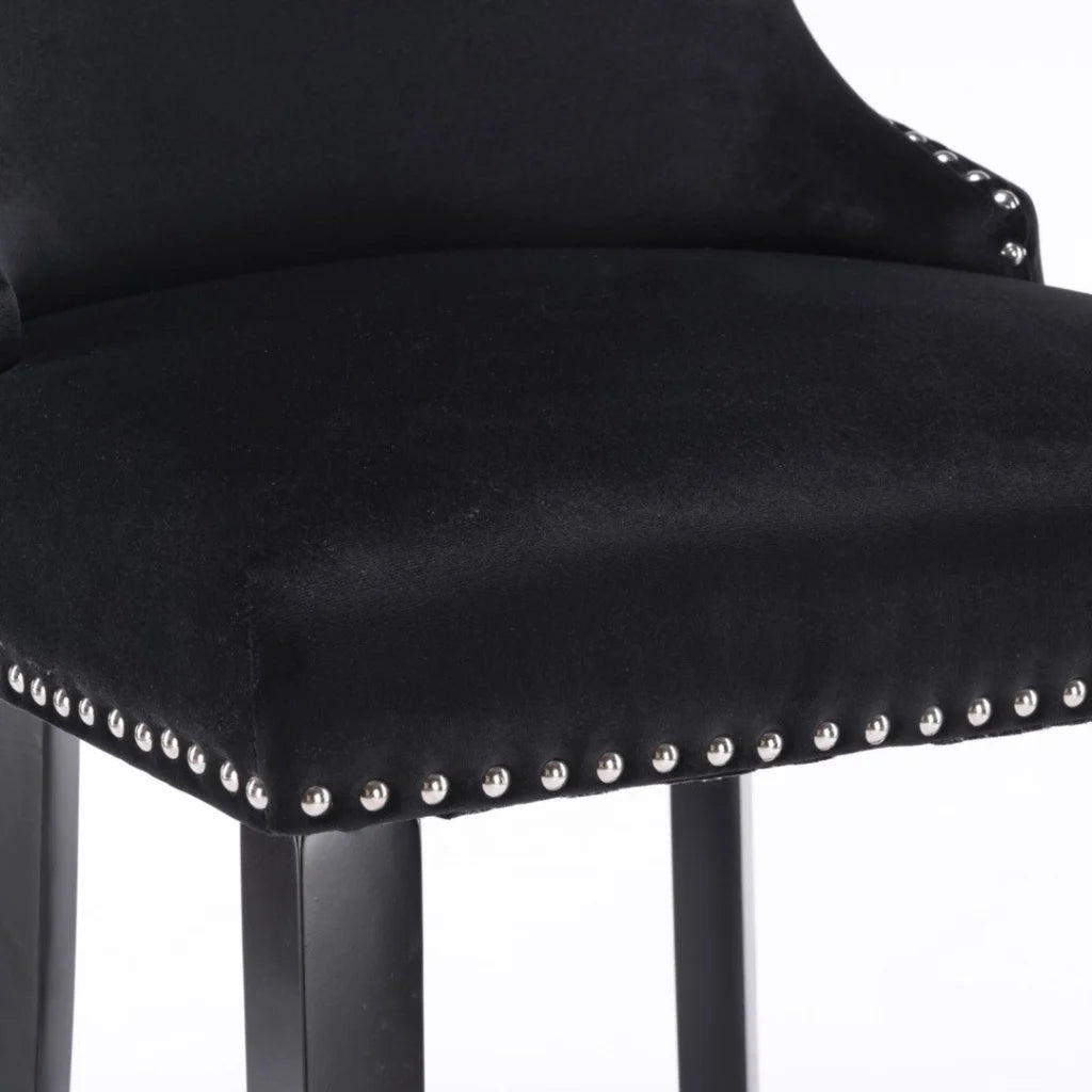 Bar Stools 4x Velvet Upholstered Button Tufted Wood Legs