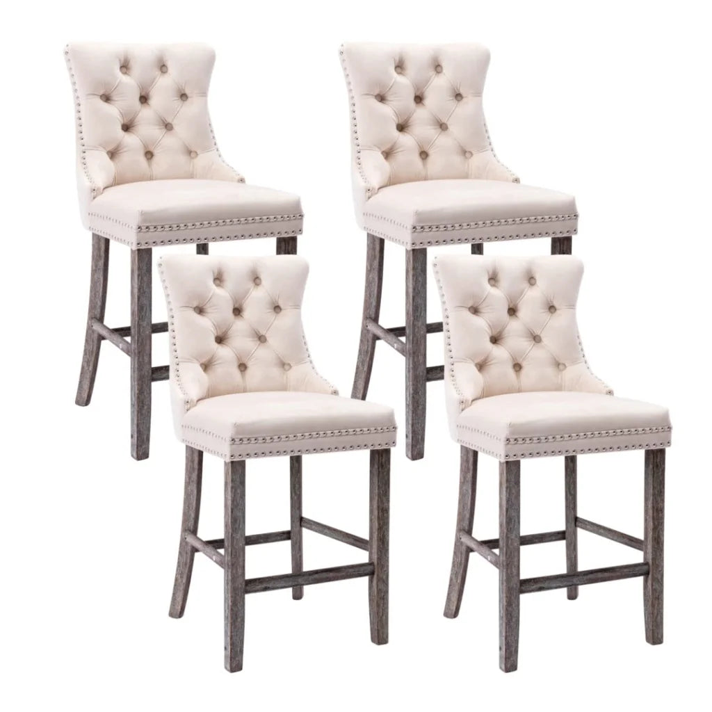 Bar Stools 4x Velvet Upholstered Tufted Dining Chairs Studs