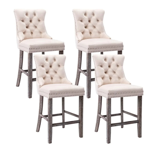 Bar Stools 4x Velvet Upholstered Tufted Dining Chairs Studs