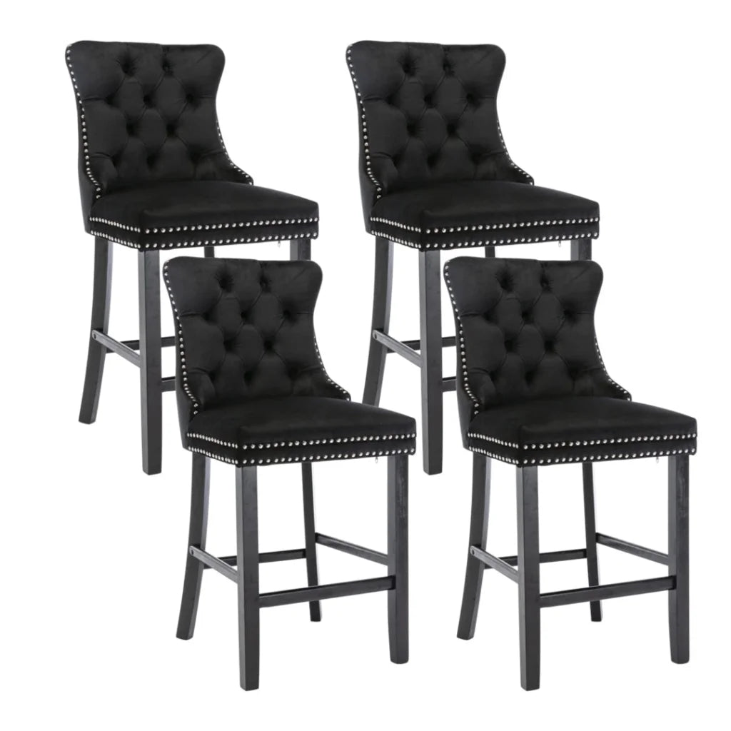 Bar Stools 4x Velvet Upholstered Tufted Dining Chairs Studs