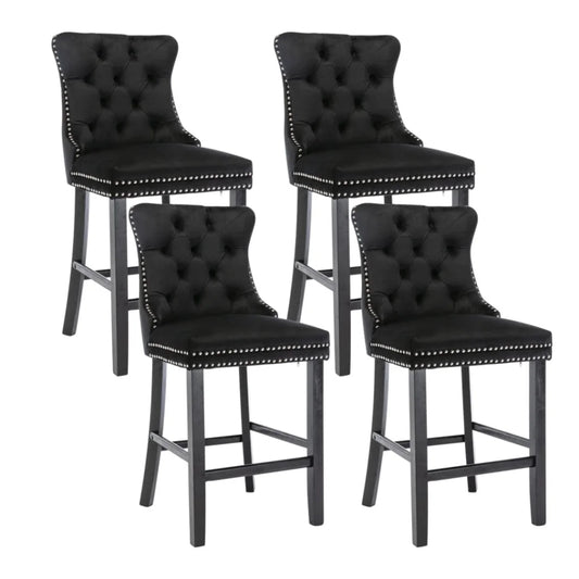Bar Stools 4x Velvet Upholstered Tufted Dining Chairs Studs