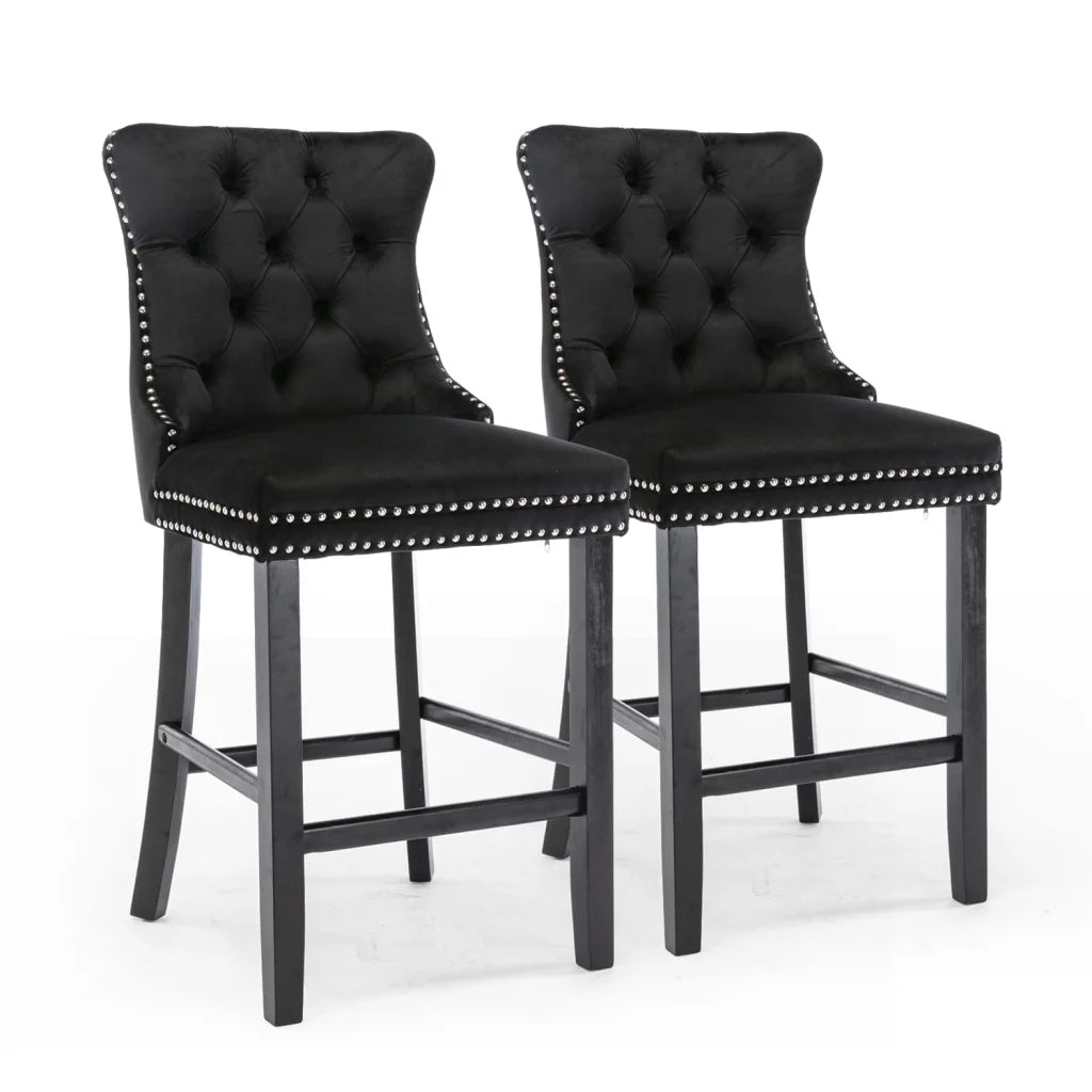 Bar Stools 4x Velvet Upholstered Tufted Dining Chairs Studs