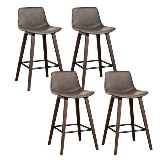 Bar Stools 4X Vintage Leather & Wooden Frame - Furniture