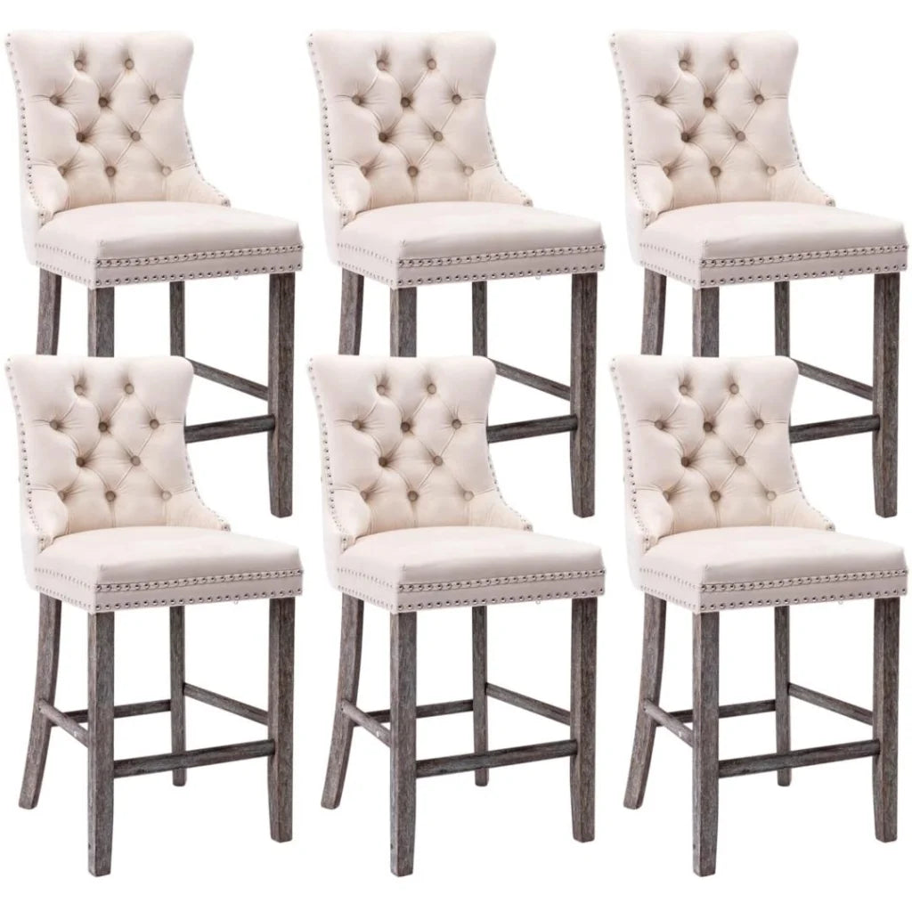 Bar Stools 6x Velvet Upholstered Tufted Dining Chairs Studs