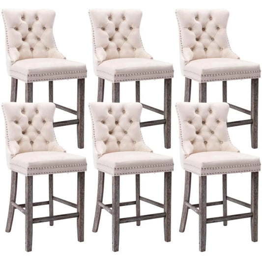 Bar Stools 6x Velvet Upholstered Tufted Dining Chairs Studs