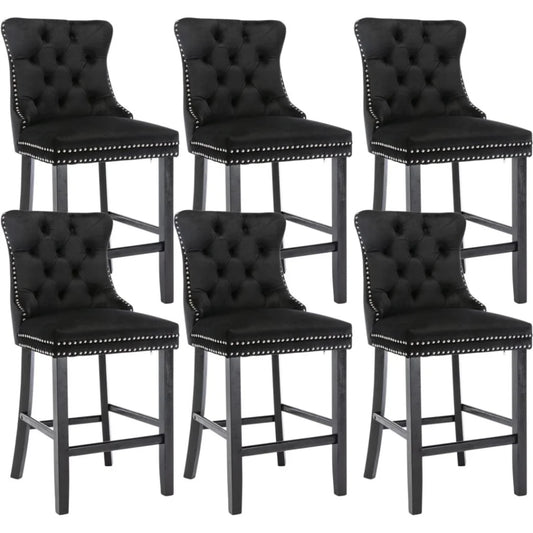 Bar Stools 6x Velvet Upholstered Tufted Dining Chairs Studs
