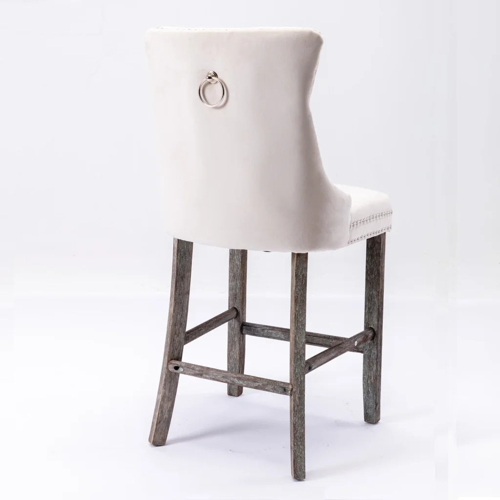 Bar Stools 6x Velvet Upholstered Tufted Dining Chairs Studs
