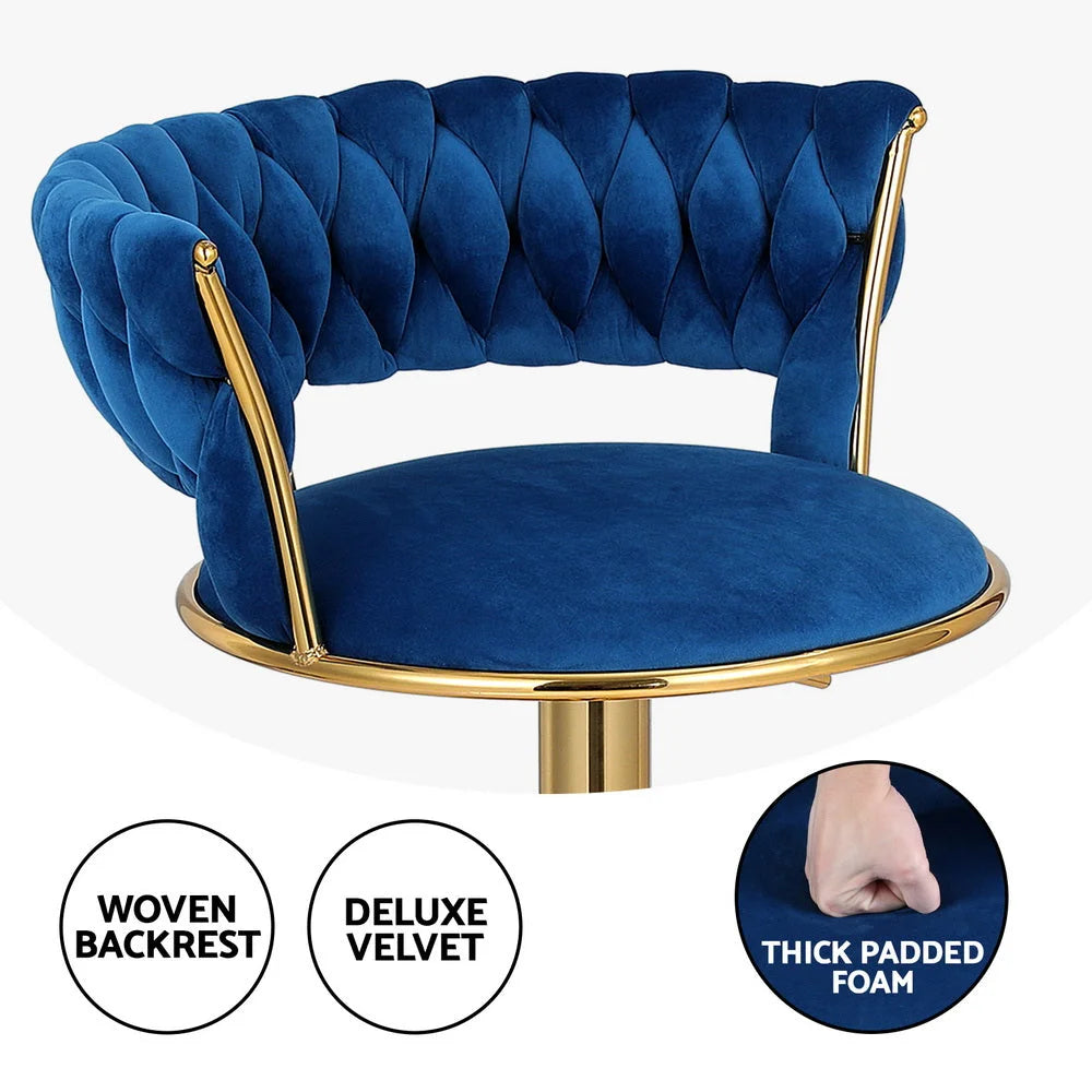 Bar Stools Gas Lift Velvet Woven Backrest - Navy