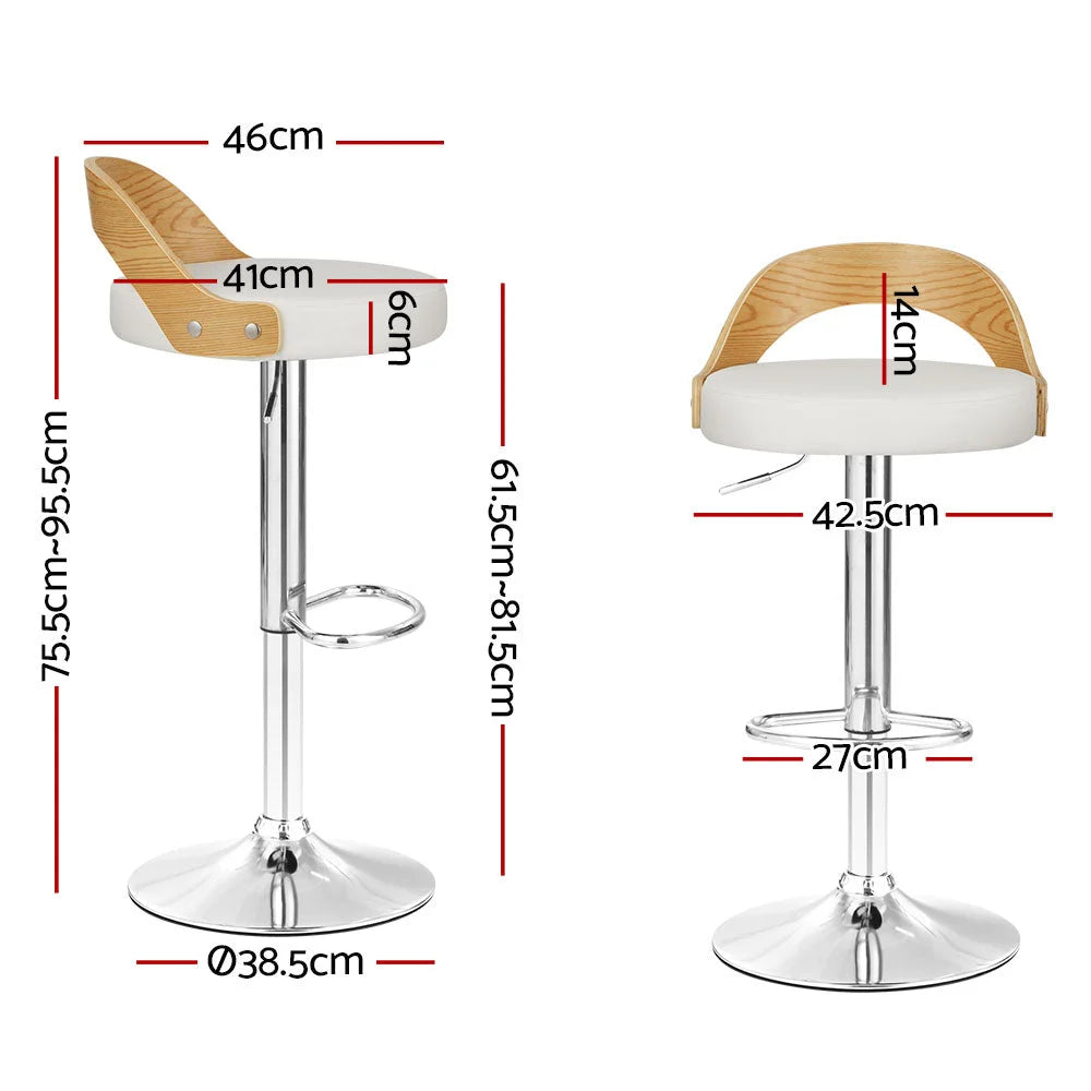 White leather wooden 2 bar stool for kitchen counter seating