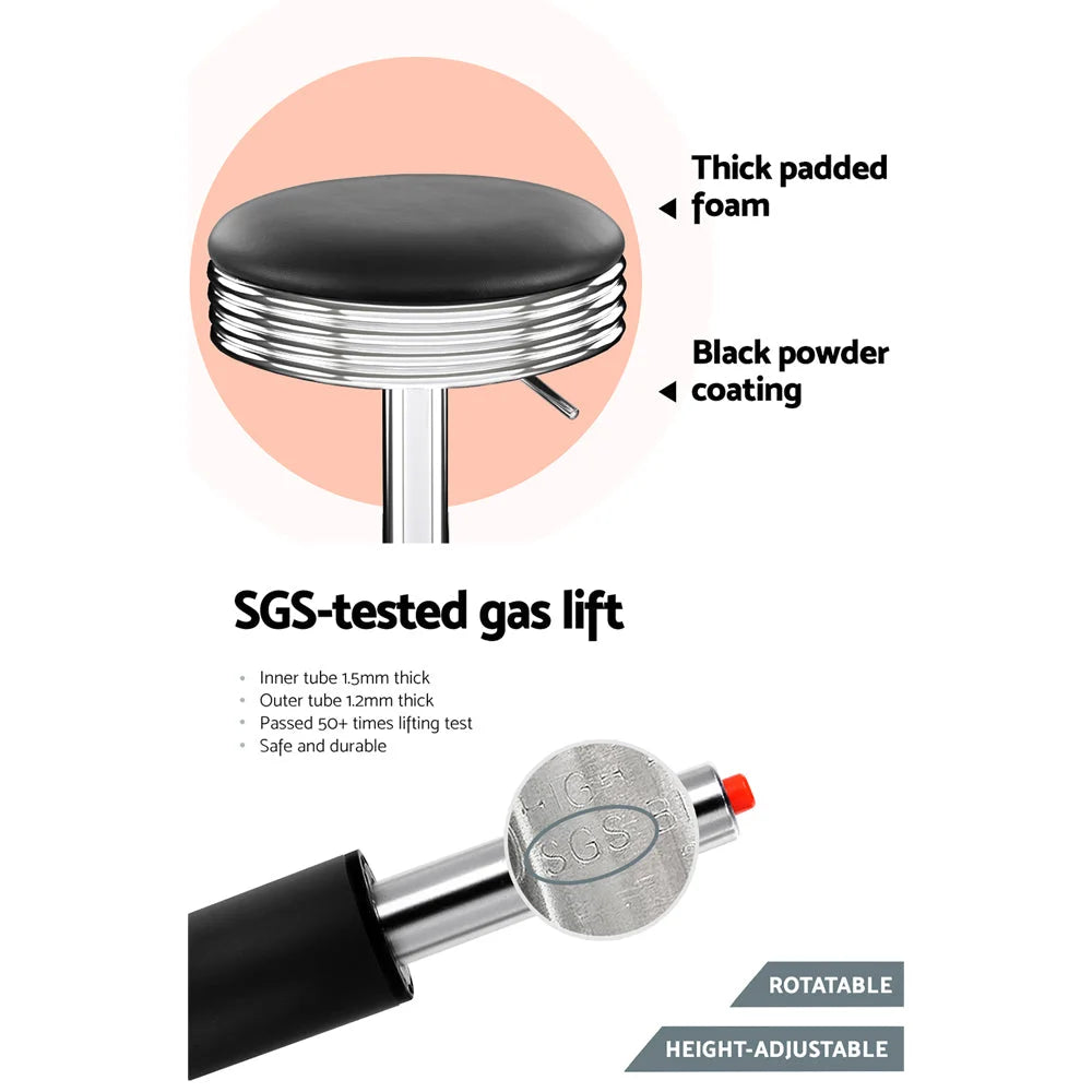 Bar Stools Set of 2 Backless PU Leather - Black and Chrome